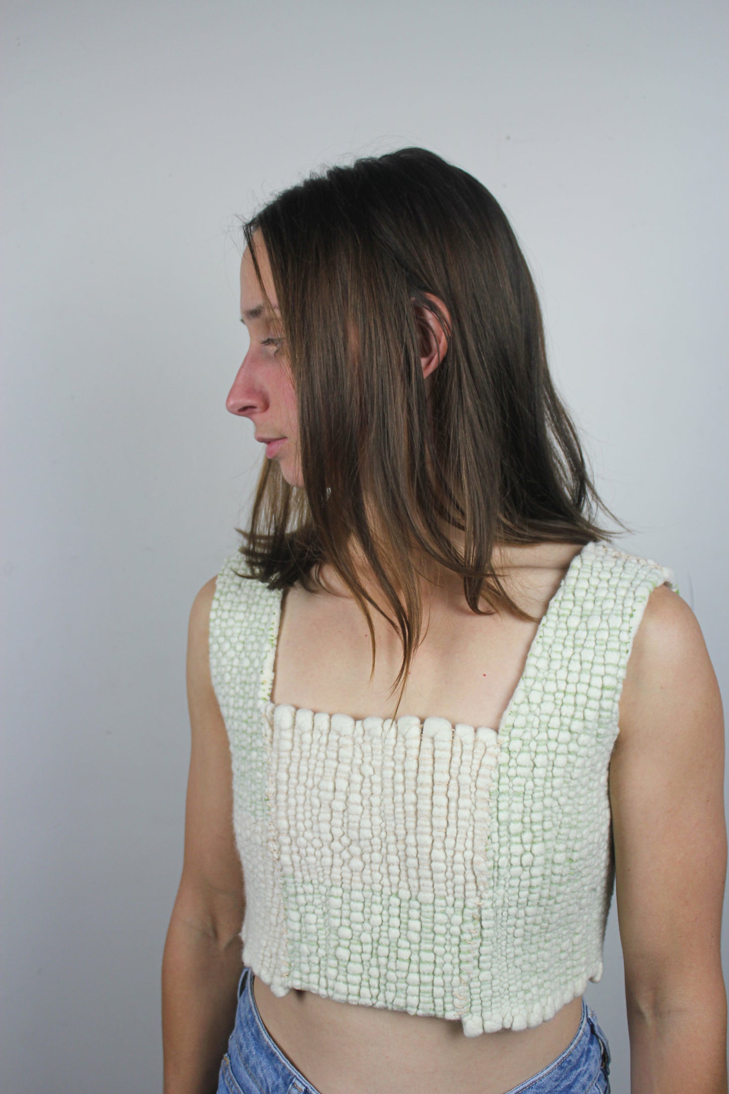 Ready Made Crop Top Lichen and Beige (S)